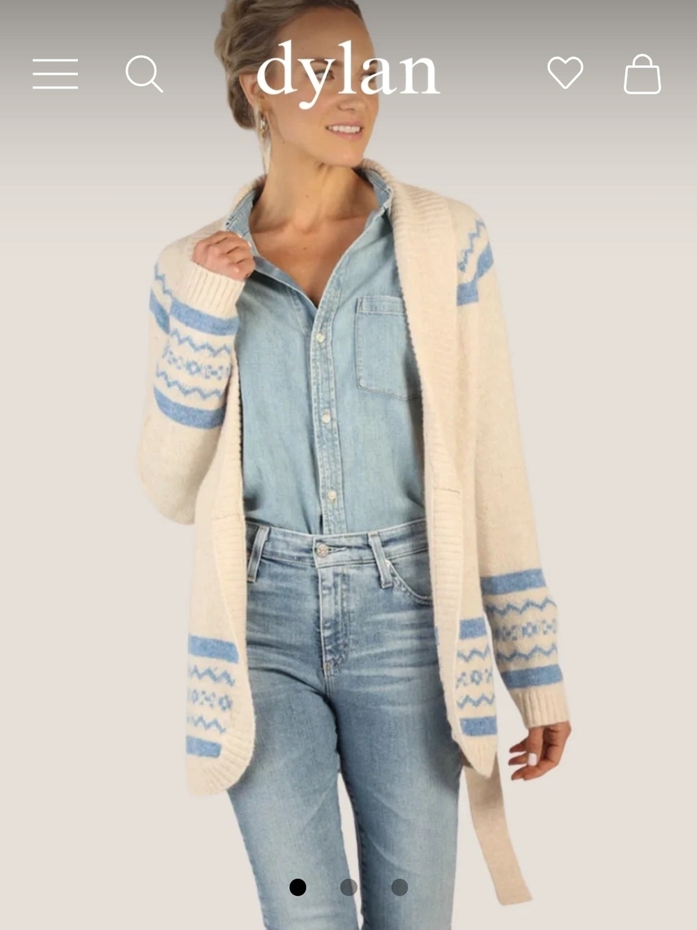 dylan Cream & Light Blue Open-Front Knit Cardigan